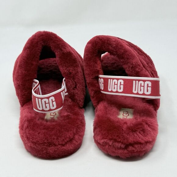 UGG Fluff Yeah Shearling Slingback Slippers Kids Girls 6 Burgundy Red Open Toe - Picture 10 of 14